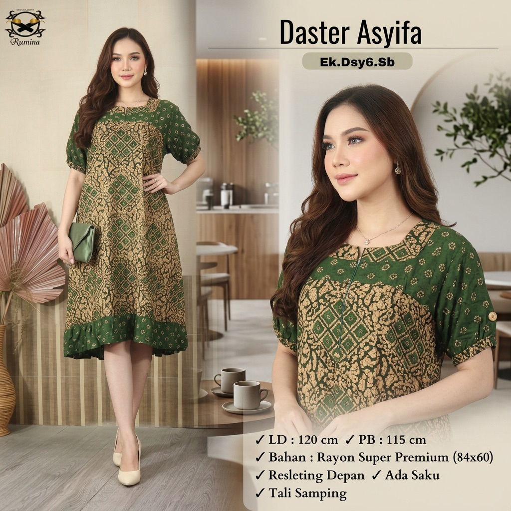 (LD 120 PB 115) Daster ASYIFA  Daster Premium Bahan Original Rayon Tebal Batik Cap By Rumina Batik P
