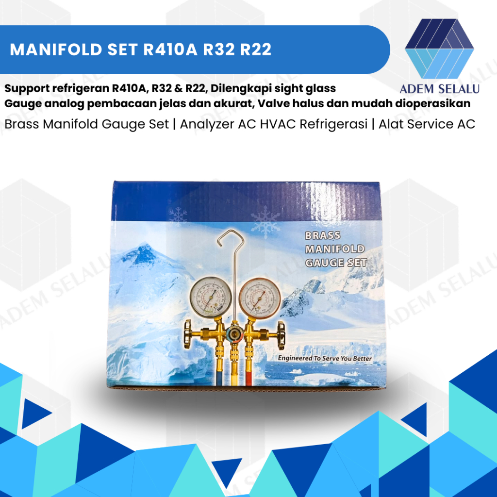 Manifold Set R410A R32 R22 | Brass Manifold Gauge Set | Analyzer AC HVAC Refrigerasi | Alat Service 