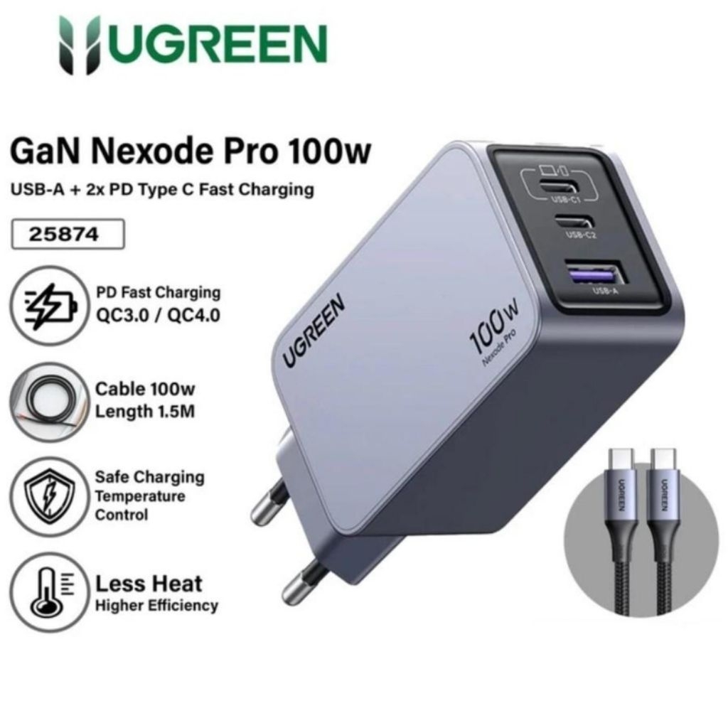 Charger Ugreen GaN Pro PD Type C Fast Charging 100W Original