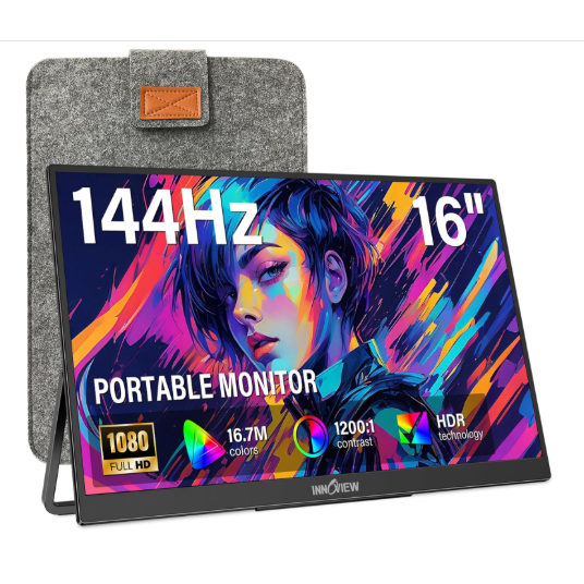 InnoView 16" Portable Monitor 144Hz Portable Gaming Monitor with Protective Sleeve 1200P FHD
