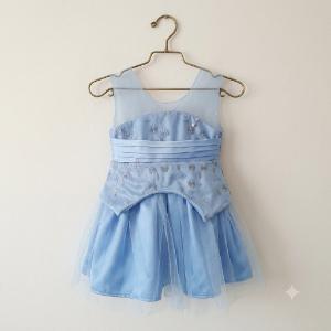 Lequince - Dress Pesta Anak Perempuan - Gaun Biru Bordir Bunga