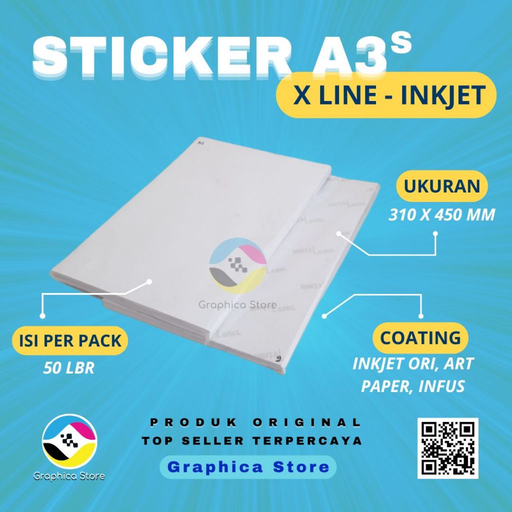 Sticker Vinyl INKJET A3 s - Sticker Inkjet A3 Aman untuk Tinta Ori Infus Art Paper XLINE A3