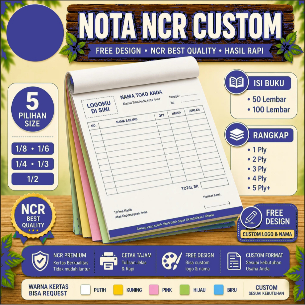 CETAK BUKU NOTA OLSHOP CUSTOM 1 / 2 / 3 /PEMBELIAN PENJUALAN DENGAN PERFORASI