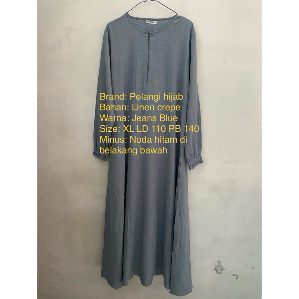 PRELOVED - Pelangi Hijab Gamis Khalisa Linen Crepe Jeans Blue XL