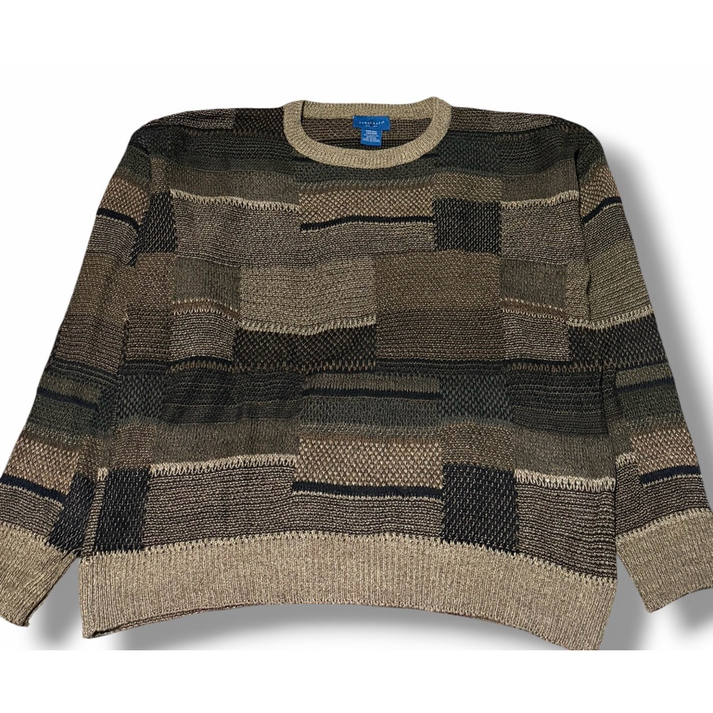 TOWNCRAFT Sweater Rajut Motif Patchwork Brown Preloved