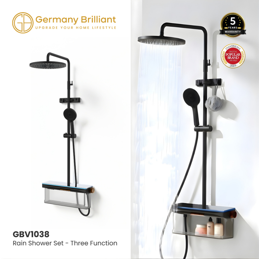 Germany Brilliant Shower Tiang Set Column LED Keran Mixer Kran Air Panas Dingin GBV1038LM Series