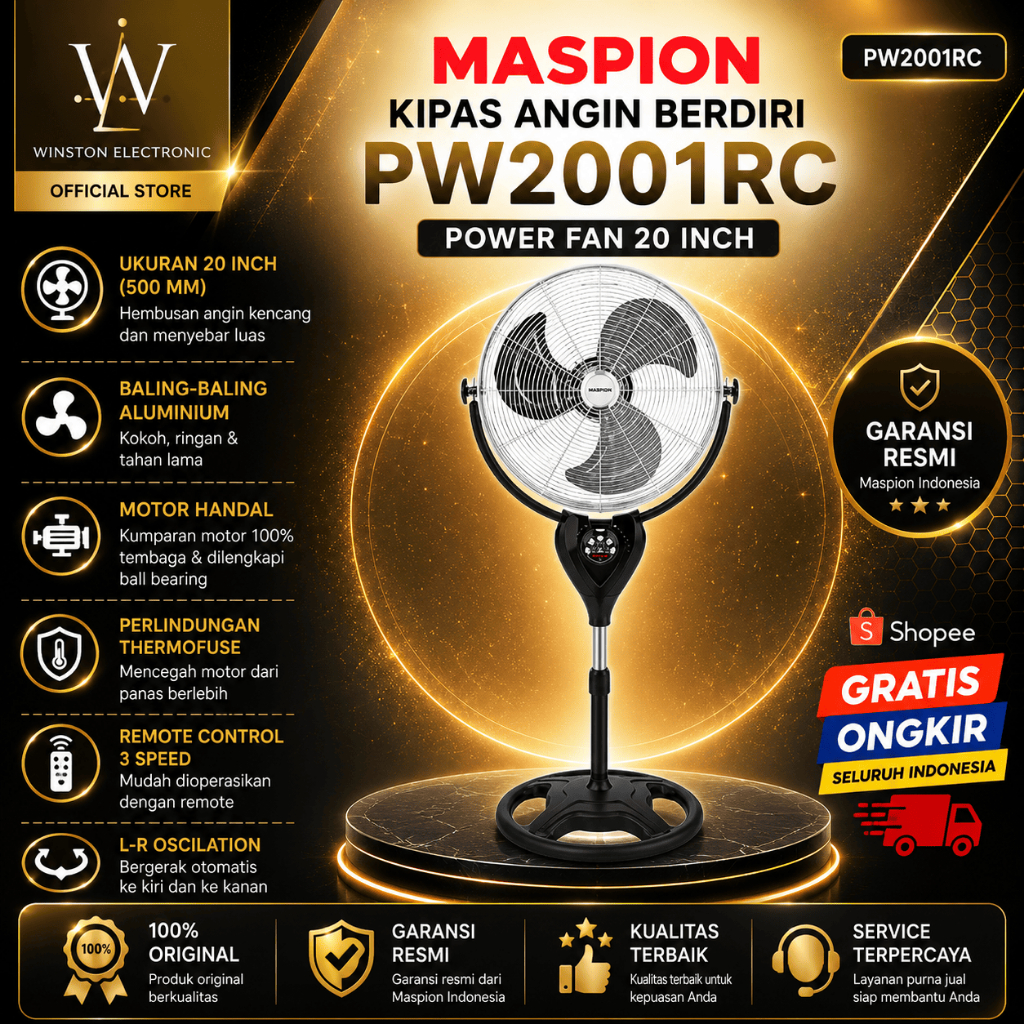 MASPION KIPAS ANGIN BERDIRI POWER FAN 20" PW2001RC/MASPION STAND FAN POWER FAN PW 2001 RC/PW-2001RC