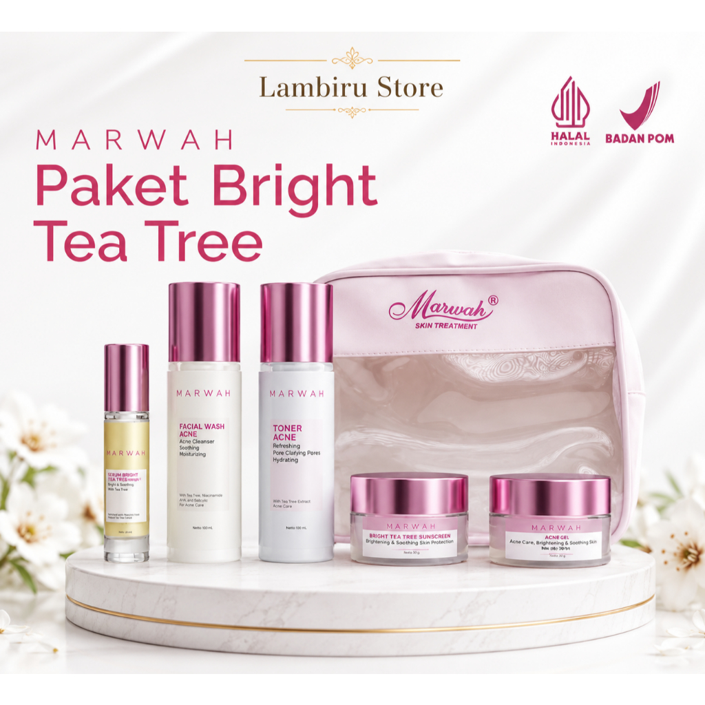 Marwah Bright Teatree (BTT) Paket Skincare untuk Bantu Mencerahkan Kulit Wajah Berminyak Area T