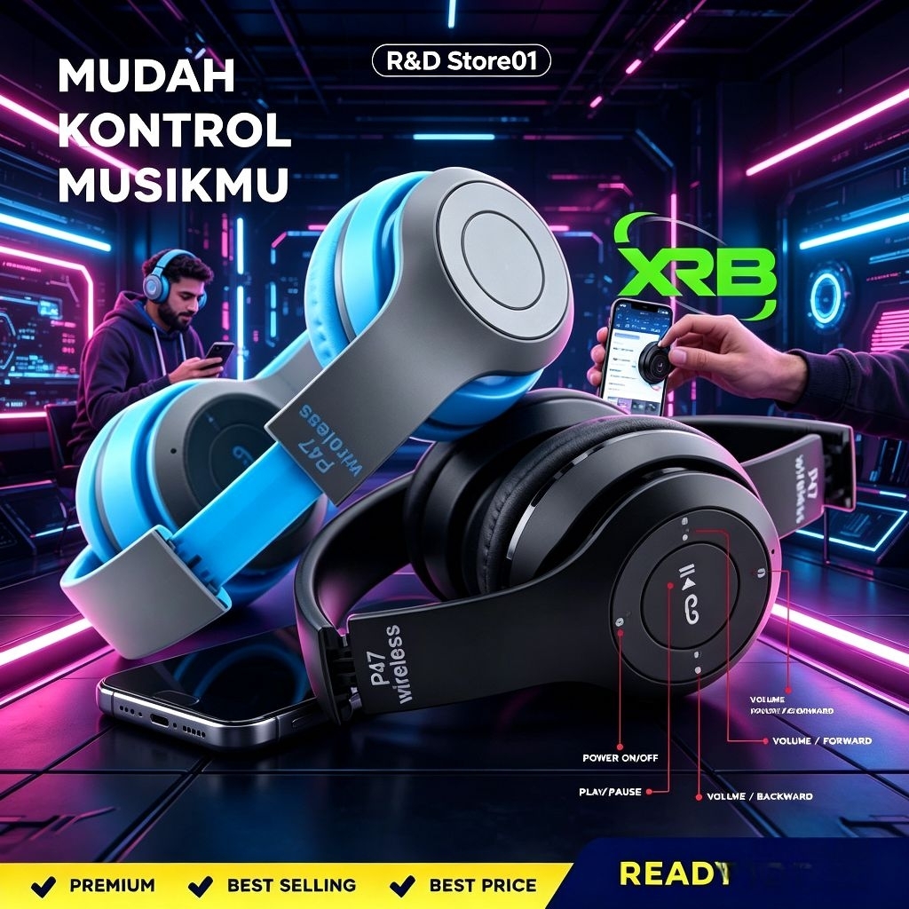 Headphone Bluetooth P47 Wireless | Headset Stereo Tanpa Kabel | Handsfree Musik Gaming | Headphone L