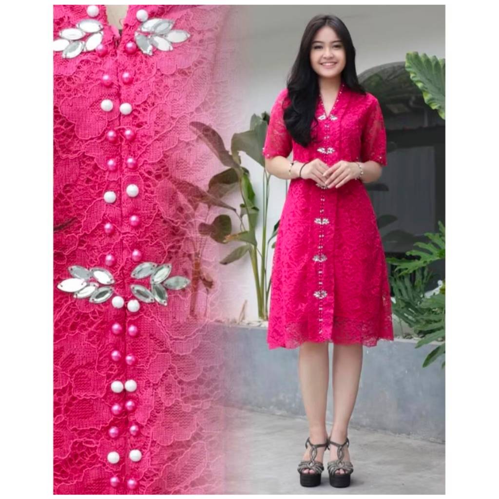 Dress vania brukat payet terbaru model kekinian kondangan mewah / dress gereja natal