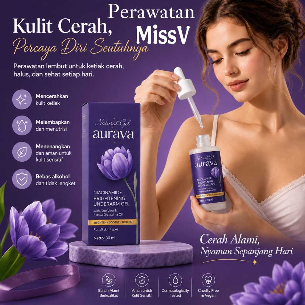 Natural Gel Aurava Niacinamide Brightening Underarm Gel 30ml, AmanNatural Gel AURAVA Serum Pencerah 