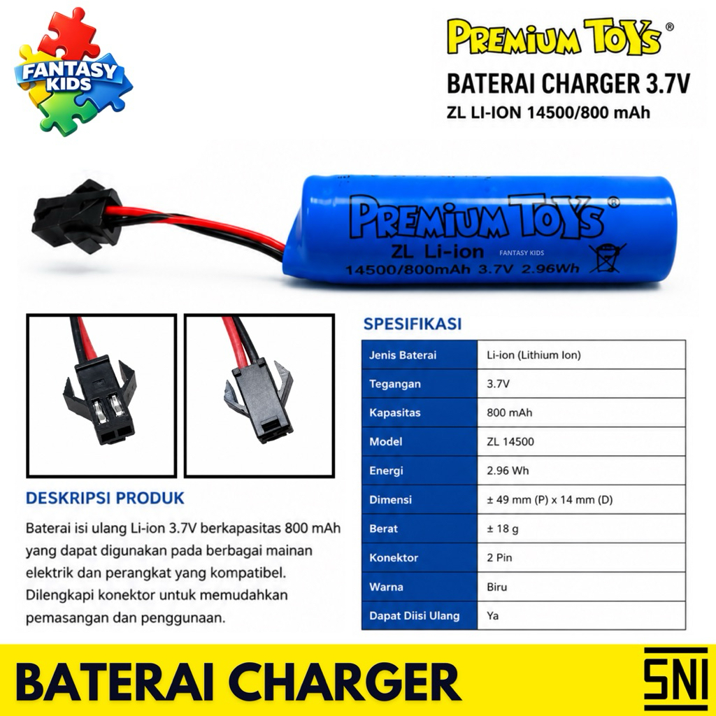 BATERAI Premium toys 14500/800mah 3.7 Volt baterai mobil remot 3.7V
