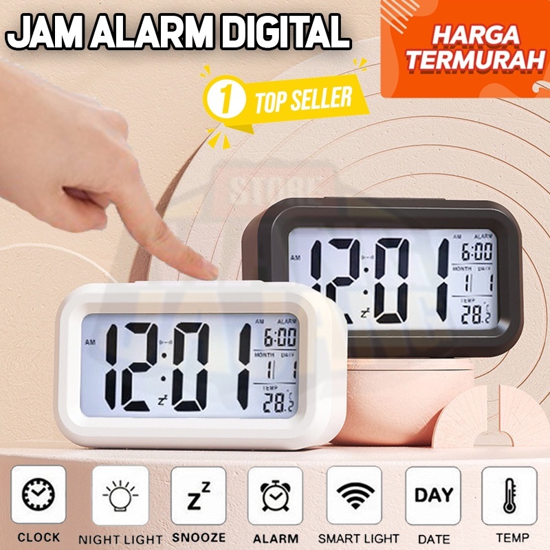 Besar Jam Weker Pintar + Sensor Layar Hitam / Putih / Jam Weker Alarm