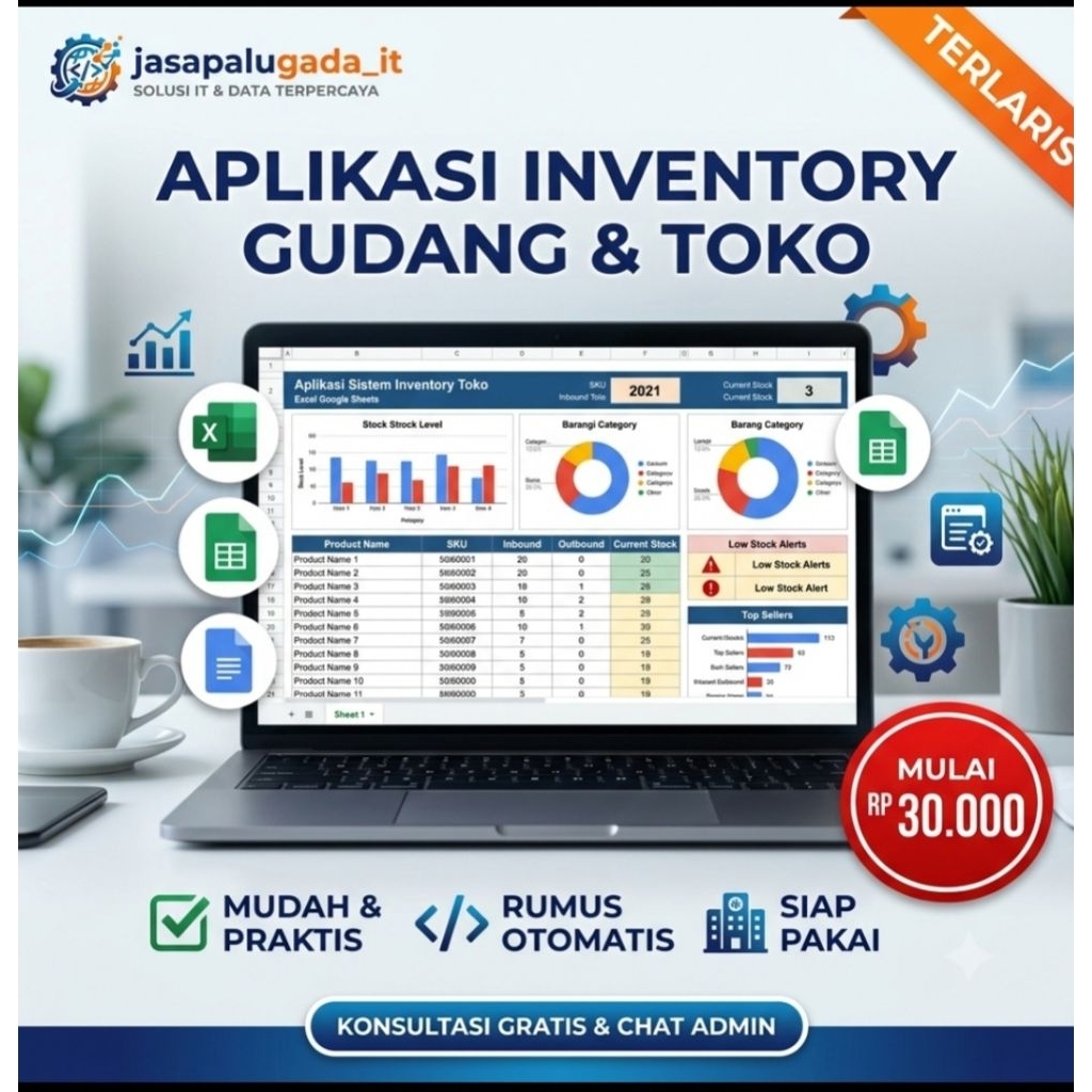 Aplikasi Sistem Inventory Toko Excel Google Sheets - Template Gudang Manajemen Stok Barang Masuk Kel