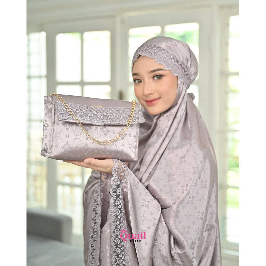 Rawdaa Mukena Silk Original Quail Hijab Mukena Elegant Jaguar Silk Quail Mukena Luxury Quail Hijab R