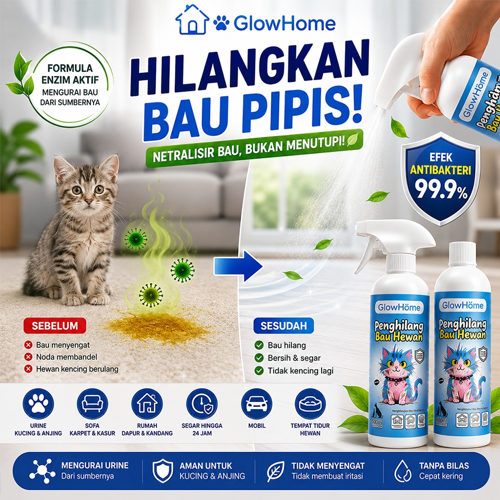 [ Wajib Coba COD] GLOW HOME Pet Odor Remover Spray 500ML | Penghilang Bau Pesing & Urine Kucing, Anj