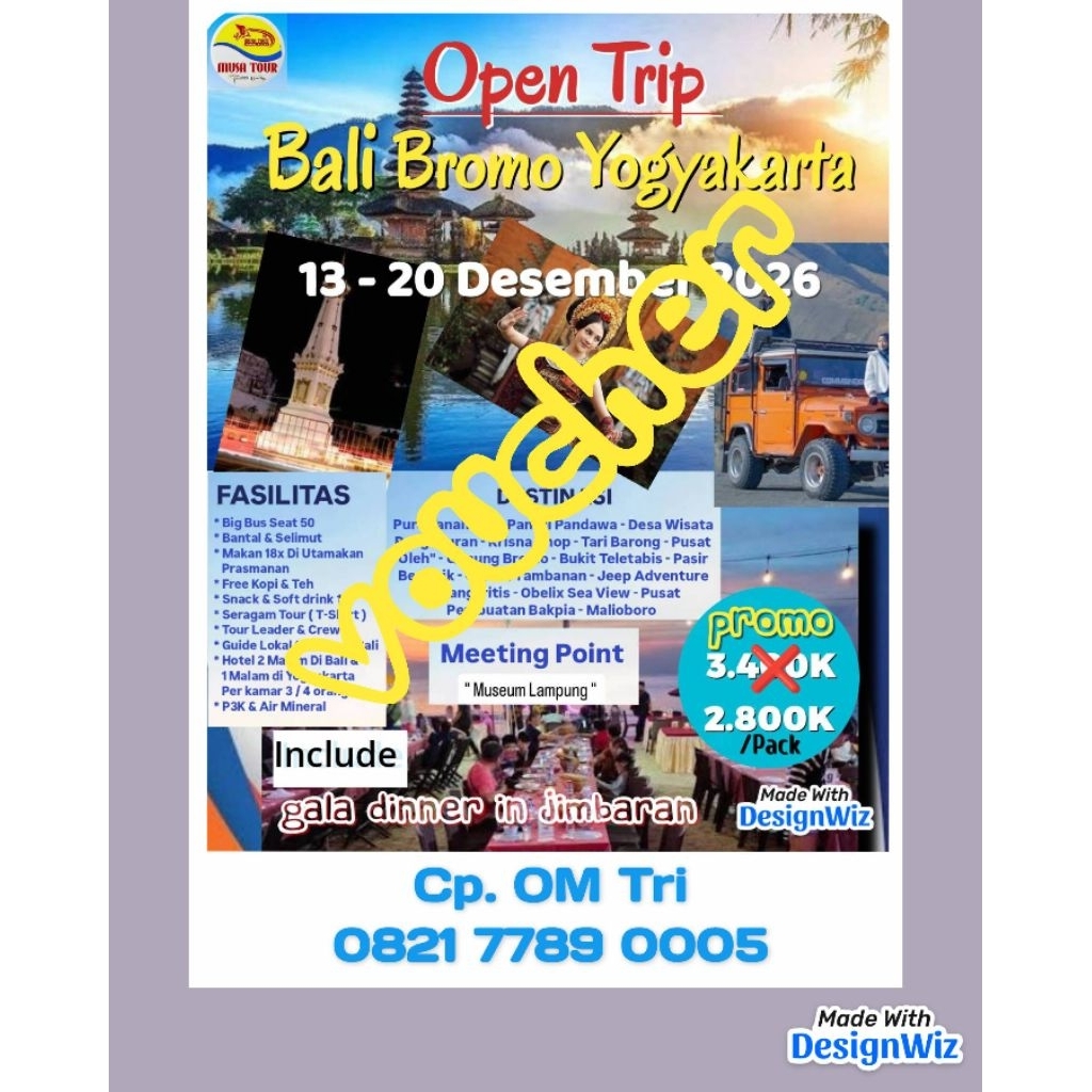 Voucher Wisata Open Trip Lampung - Bali - Bromo - Yogyakarta