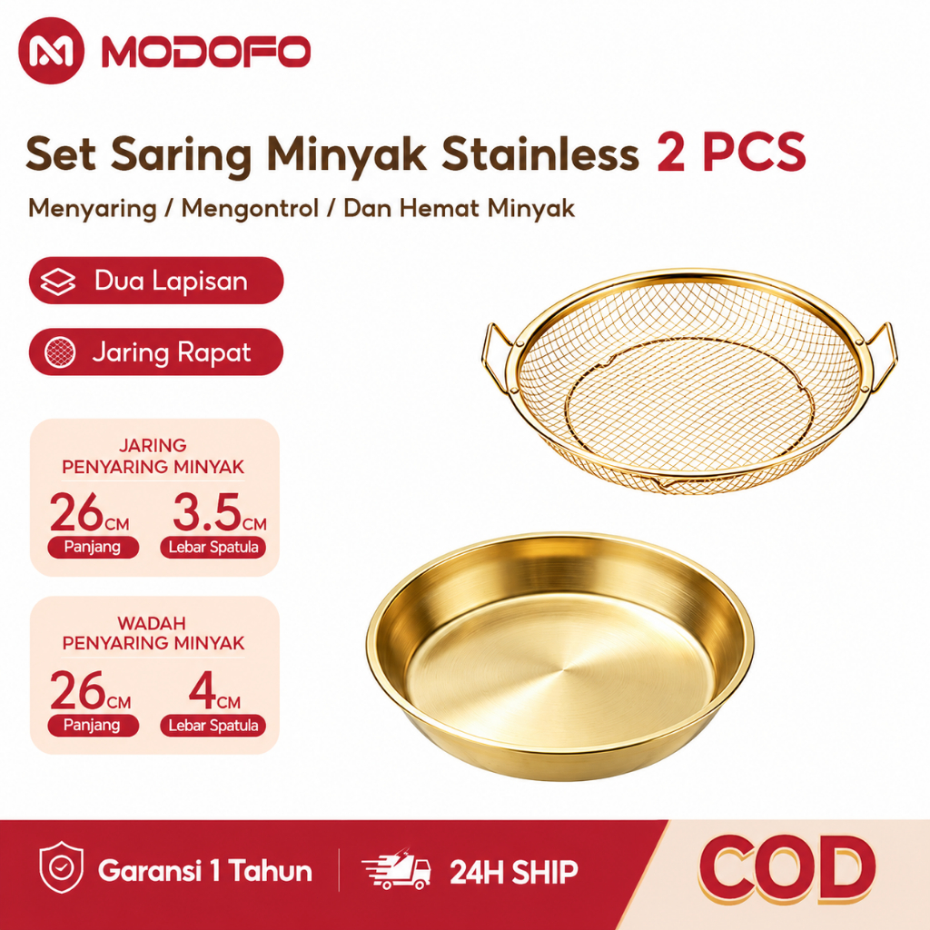 MODOFO Saringan Minyak Goreng Stainless 2pcs Saringan Minyak Saringan Gorengan Peniris Gorengan Peni