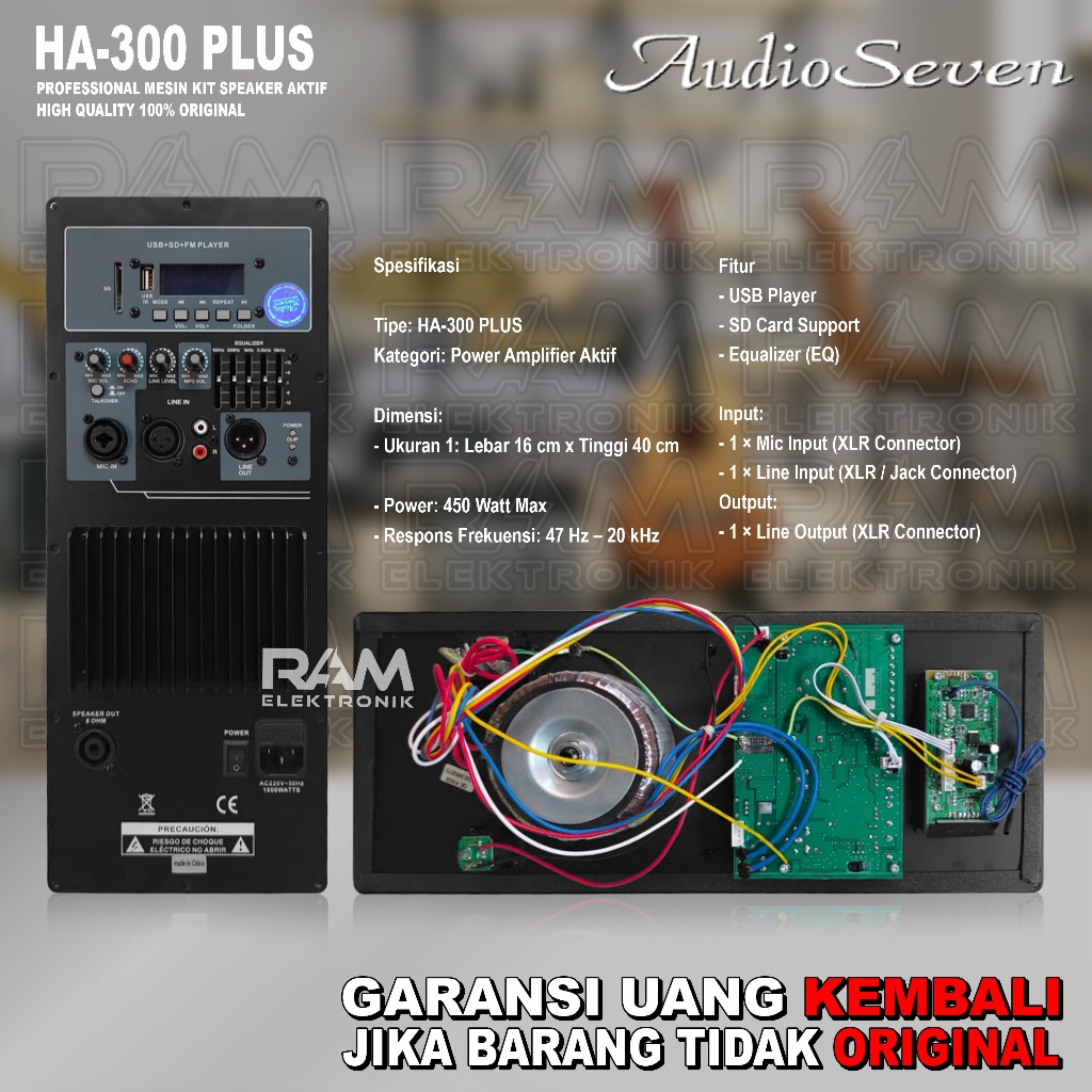 Mesin Kit Speaker Aktif AUDIO SEVEN HA300PLUS | HA 300 PLUS | HA300 PLUS Original