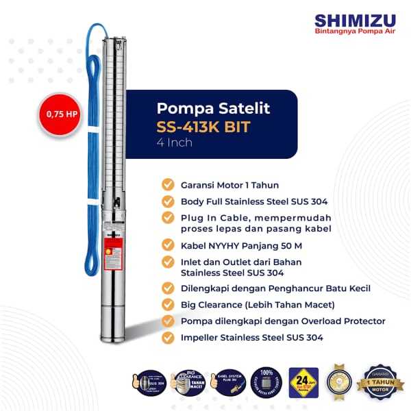 SHIMIZU Pompa Air Celup Sumur Dalam Stainless (Submersible Pump) SS 413K BIT / SS 418K BIT / SS 423K