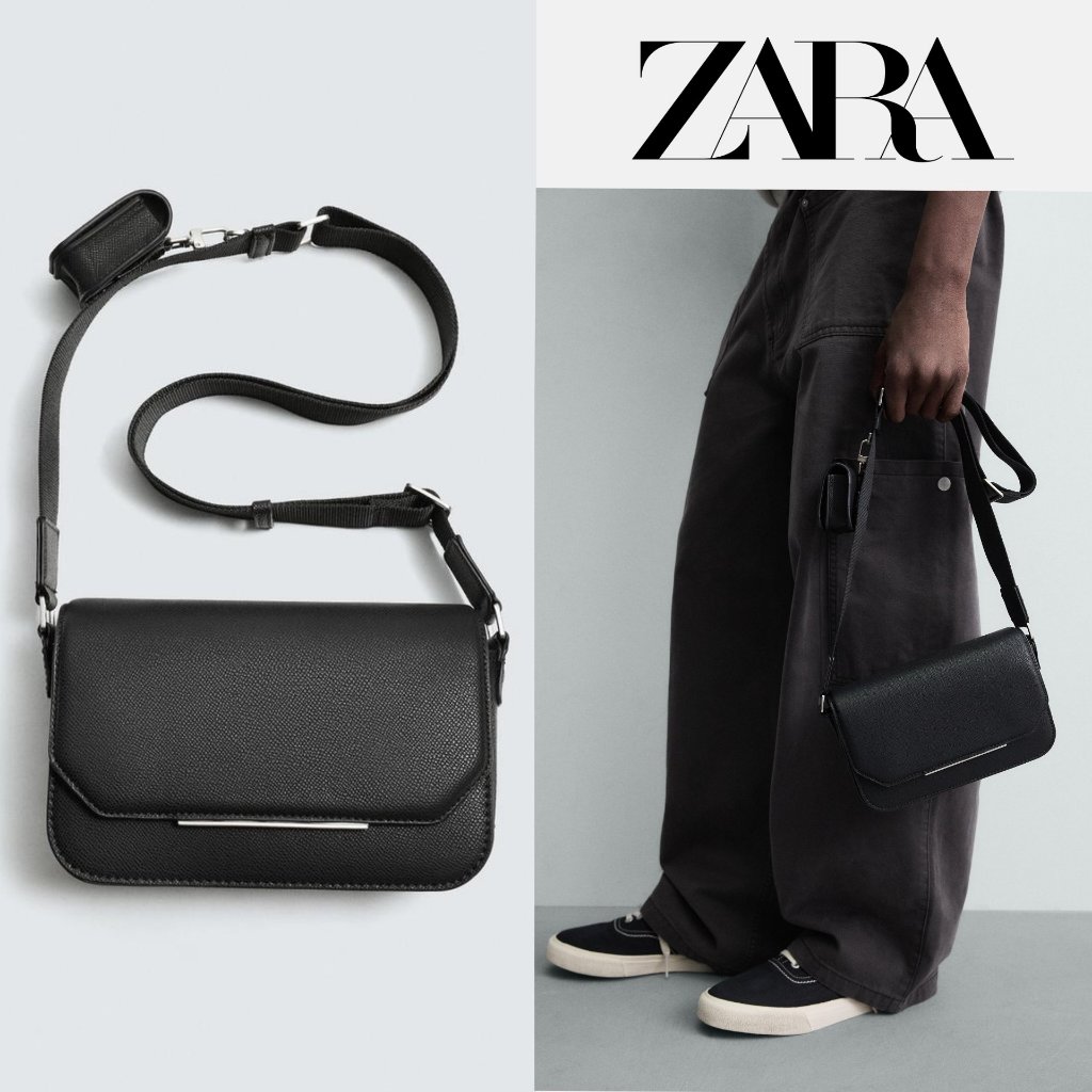Zara Man Bag Tas Selempang Pria Black Textured Crossbody Bag With Purse Original Official Store Tas 