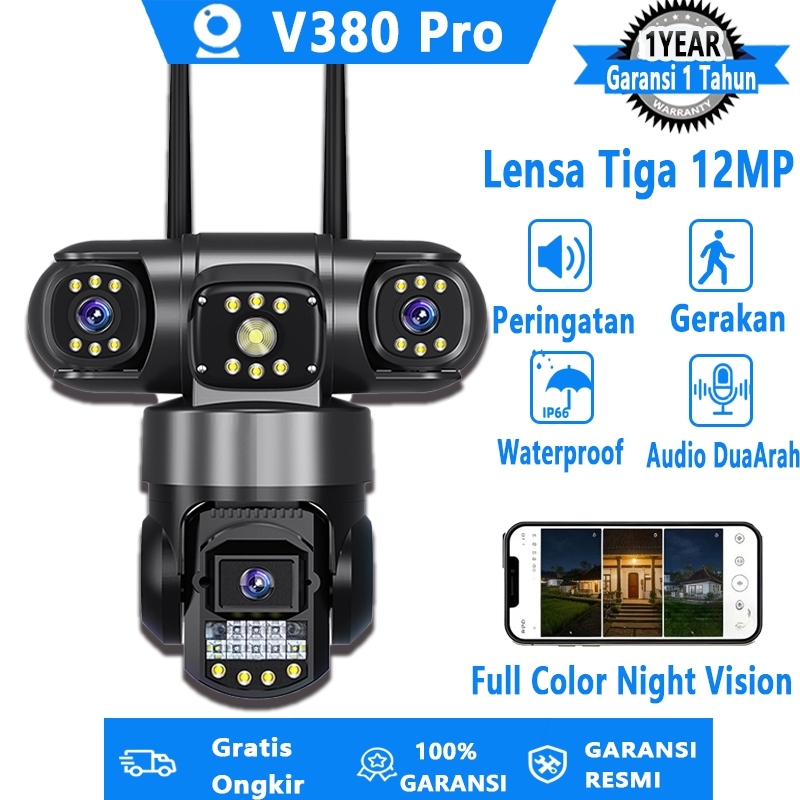 V380 Pro Kamera CCTV 3 Lens 10X Zoom Outdoor IP67 Waterproof Dorongan Informasi Alarm Cerdas