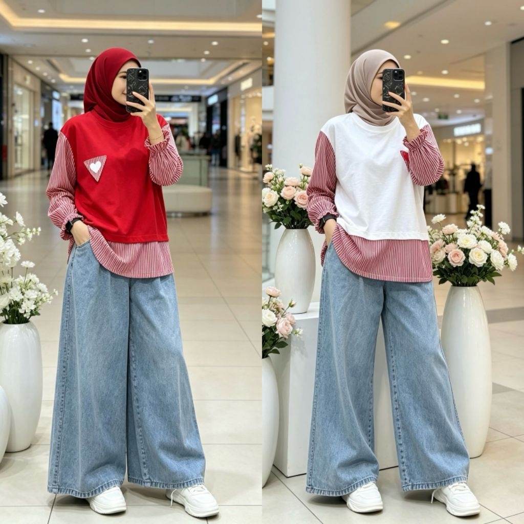 Set Kulot Mola / Baju Combed mix Katun Set Celana Kulot Jeans / COD