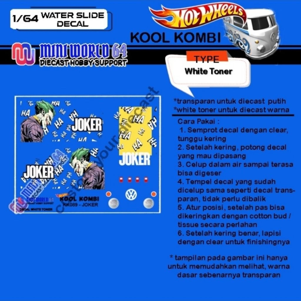 KK089 Decal Hotwheels Kool Kombi White Toner Joker