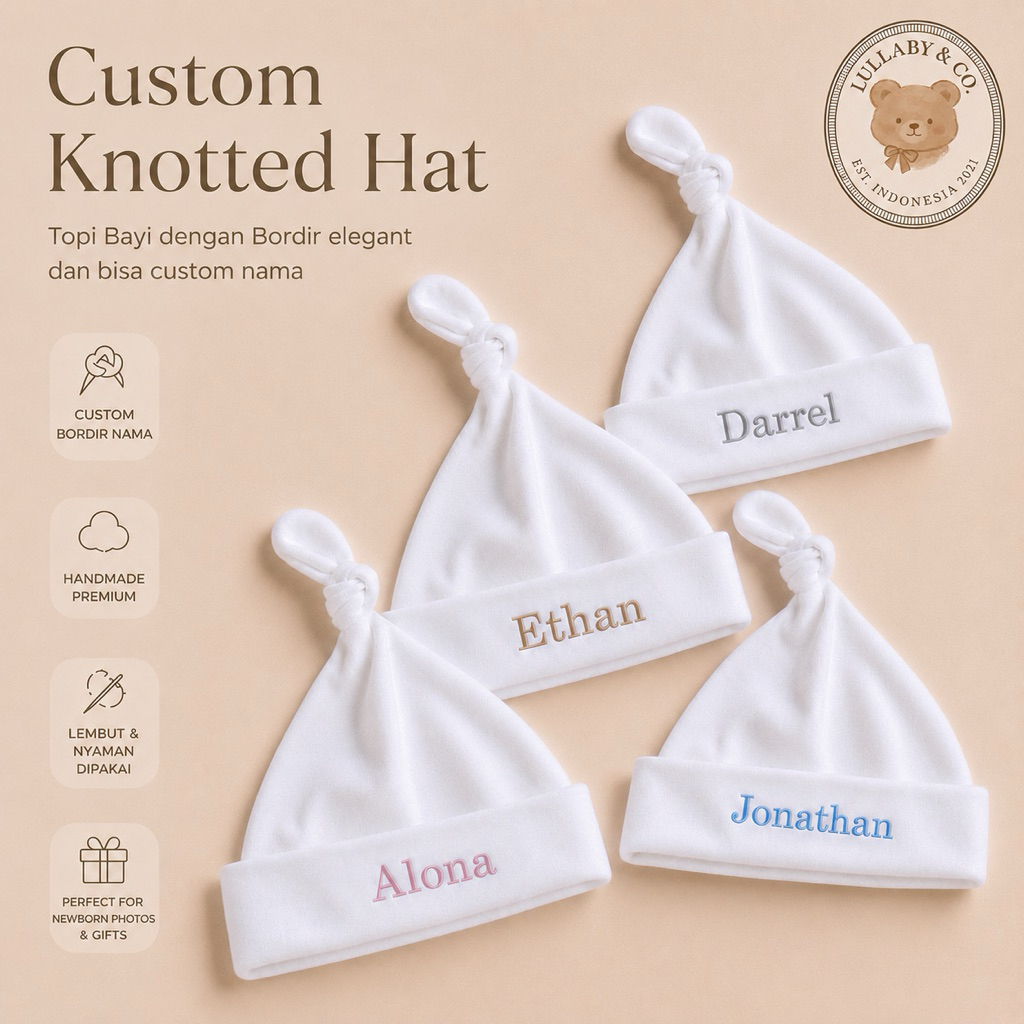 Custom Nama Topi Bayi | Topi Bayi Newborn Bordir Nama | Topi Bayi Custom Personal | Baby Hospital Ha