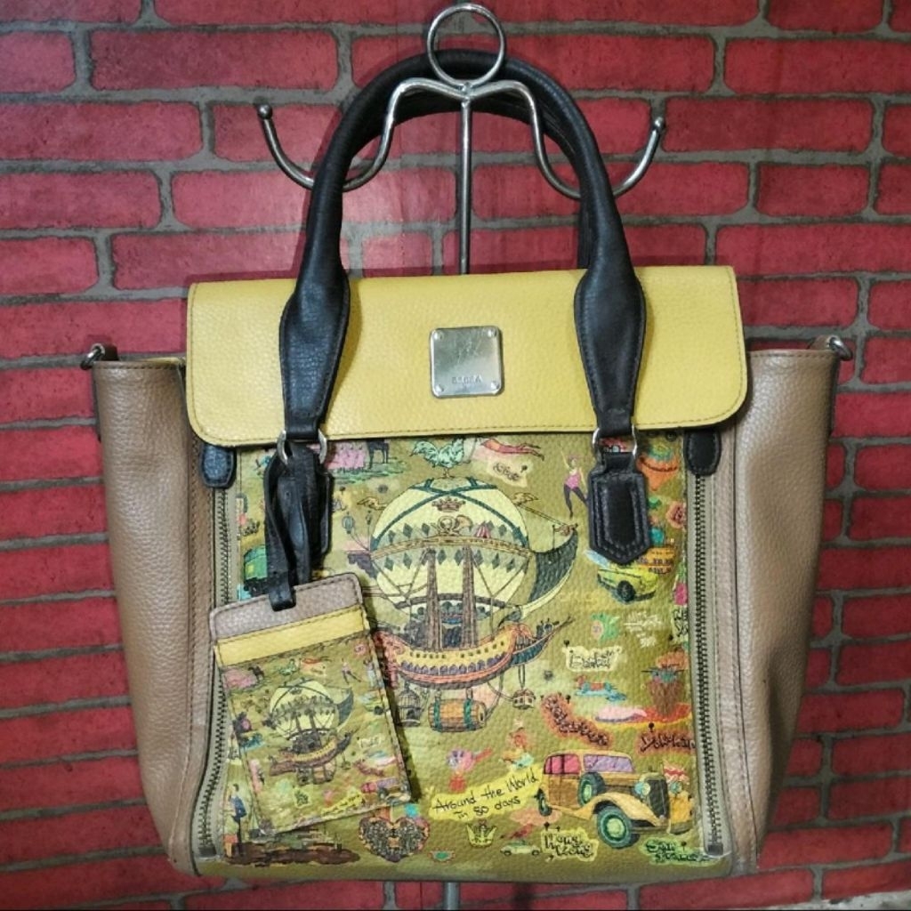 Tas Art Fever Brera Series Around The World Handbag Original Korea Kanvas & Kulit Sapi Asli Motif Il