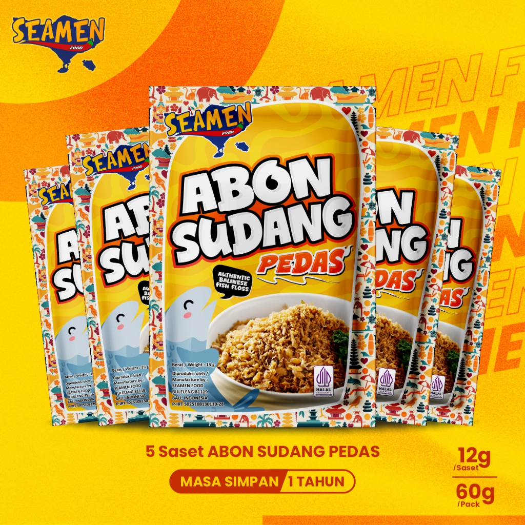 5 Saset ABON SUDANG PEDAS 12 gram. Masa Simpan 1 Tahun