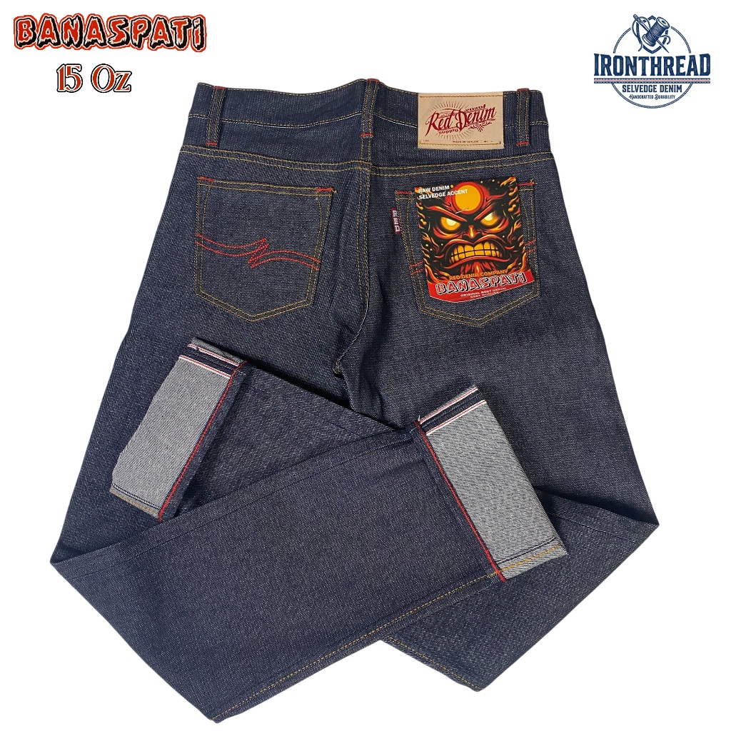 Celana DENIM - Denim Black Indigo 15 Oz Sanforized Raw Denim Accent Selvedge Original full 105cm