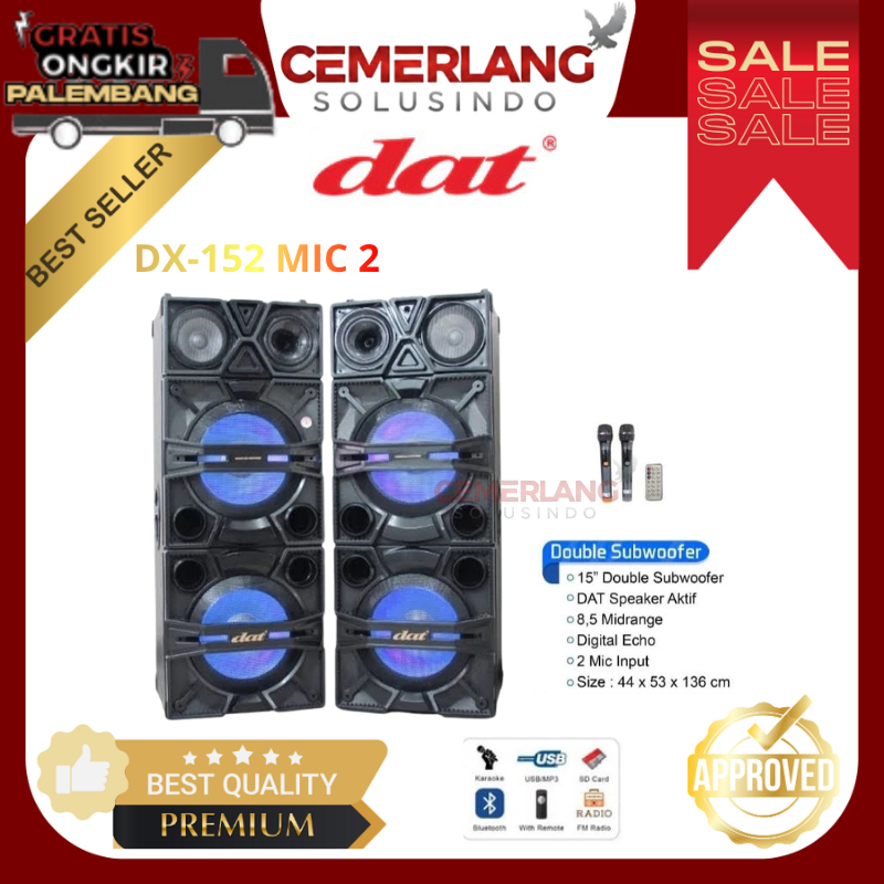 Speaker DAT DX-152 Speaker Aktif 15 Inc Double Subwoofer Free 2 Mic Wireless