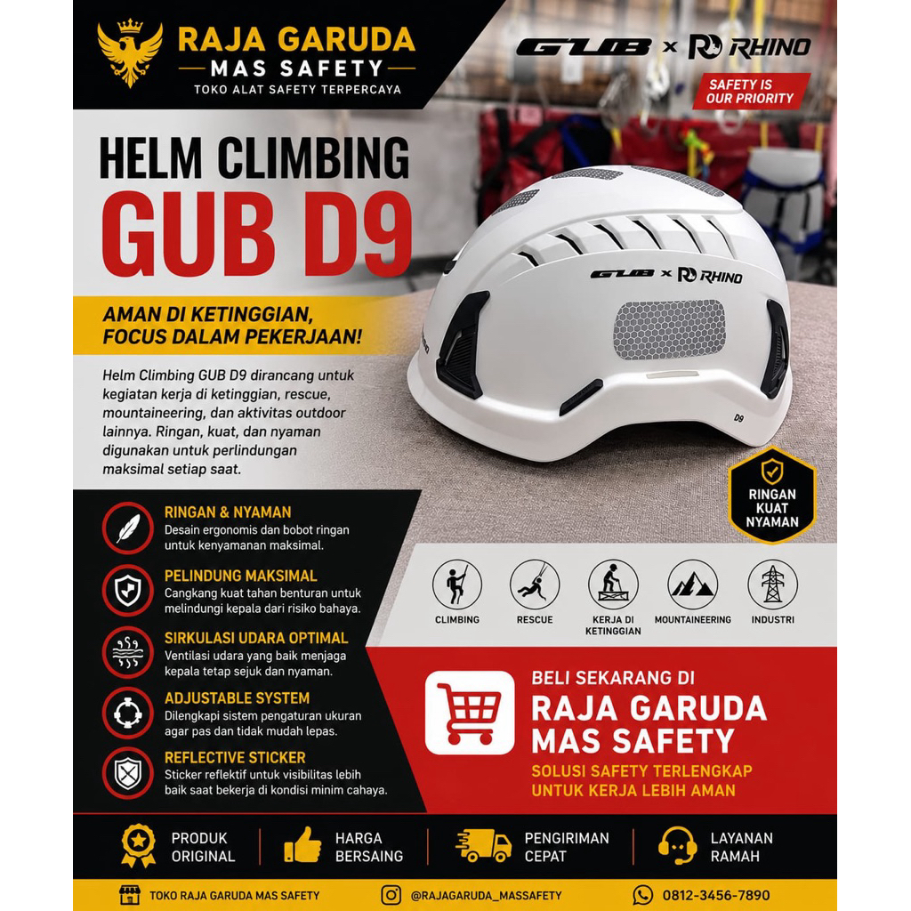 Helm Safety Gub Seri Terbaru D9 Helmet Safety Climbing Rescue Original/ Helm Safety Gub Rescue D9