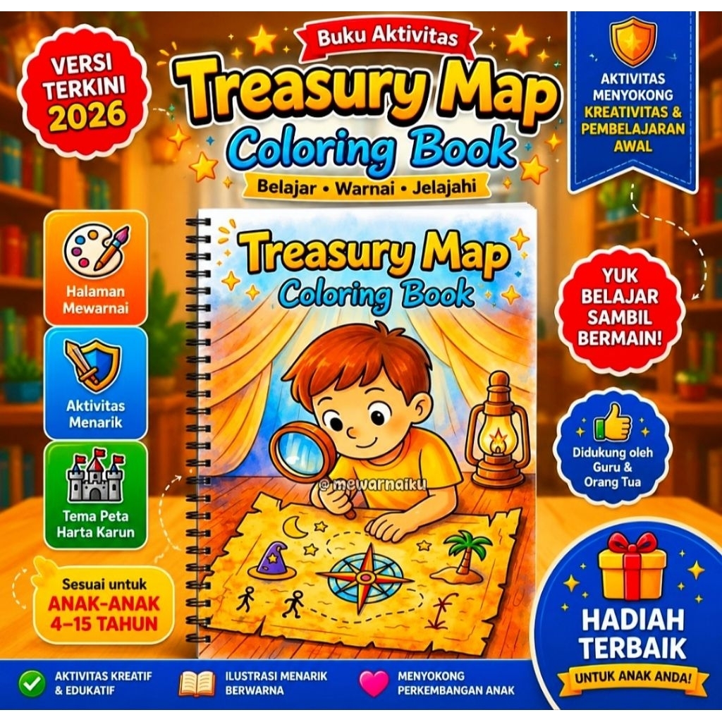 Buku Mewarnai / Treasury Map / Mewarnaiku dengan tema pilihan seru / Treasury Map / Coloring Book