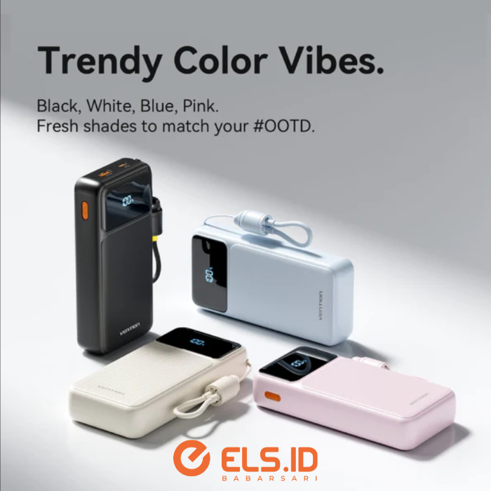 Vention Powerbank 20000mAh 22.5W Built in Cable Type C Fast Charging LED Display
