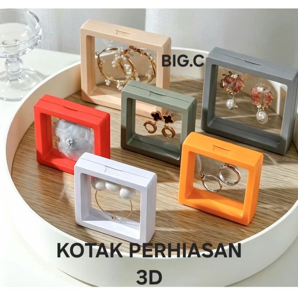Kotak Perhiasan 3D Bentuk Kotak Warna/ Box perhiasan / bingkai kotak perhiasan transparan