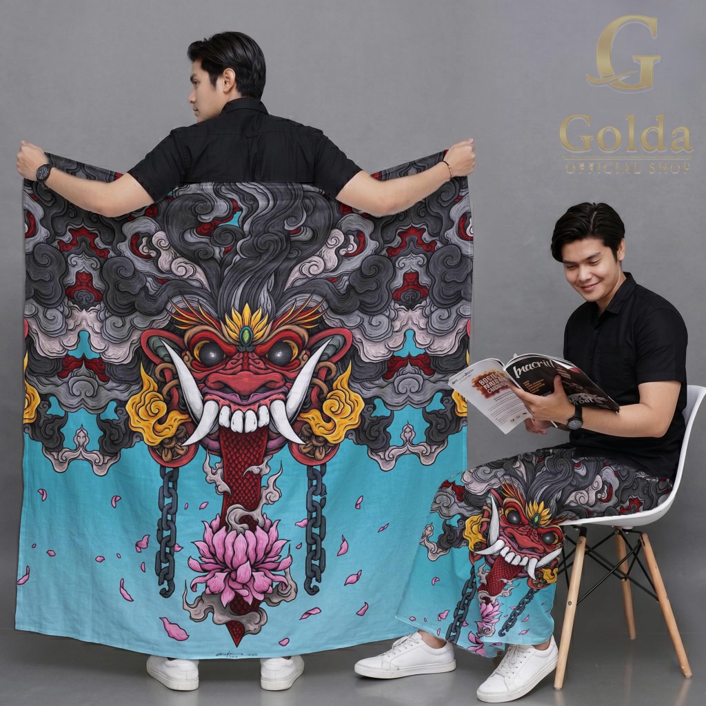 GOLDA Sarung Dewasa Fullprint Tosca Motif Barong Bali Rangda Seni Budaya Mewah Eksklusif