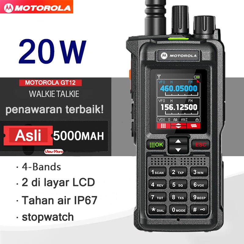 HT Motorola Walkie Talkie Jarak Jauh 20KM GT-12 Walkie Talkie 199 Saluran Handy Talky Transceiver