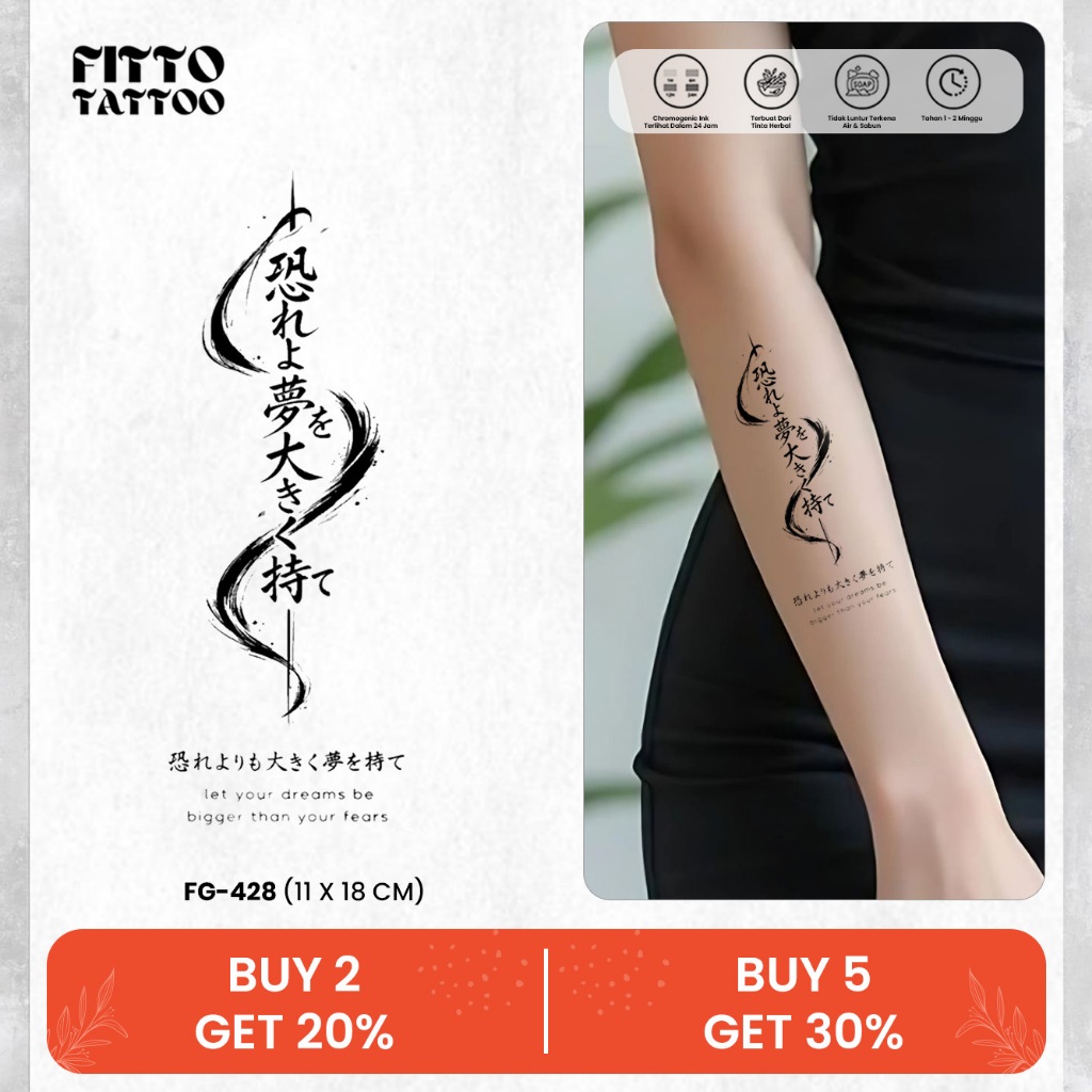 Tato Temporer Premium Kaligrafi Cina Jepang Quotes Bahasa Tulisan China Tattoo Fruit Ink Anti Air