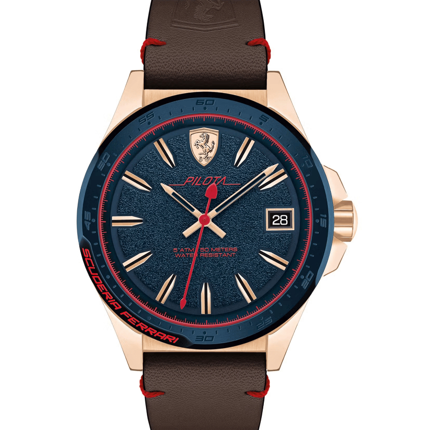 Jam Tangan Ferrari Scuderia Pilota Chronograph Brown Leather Strap-0830461