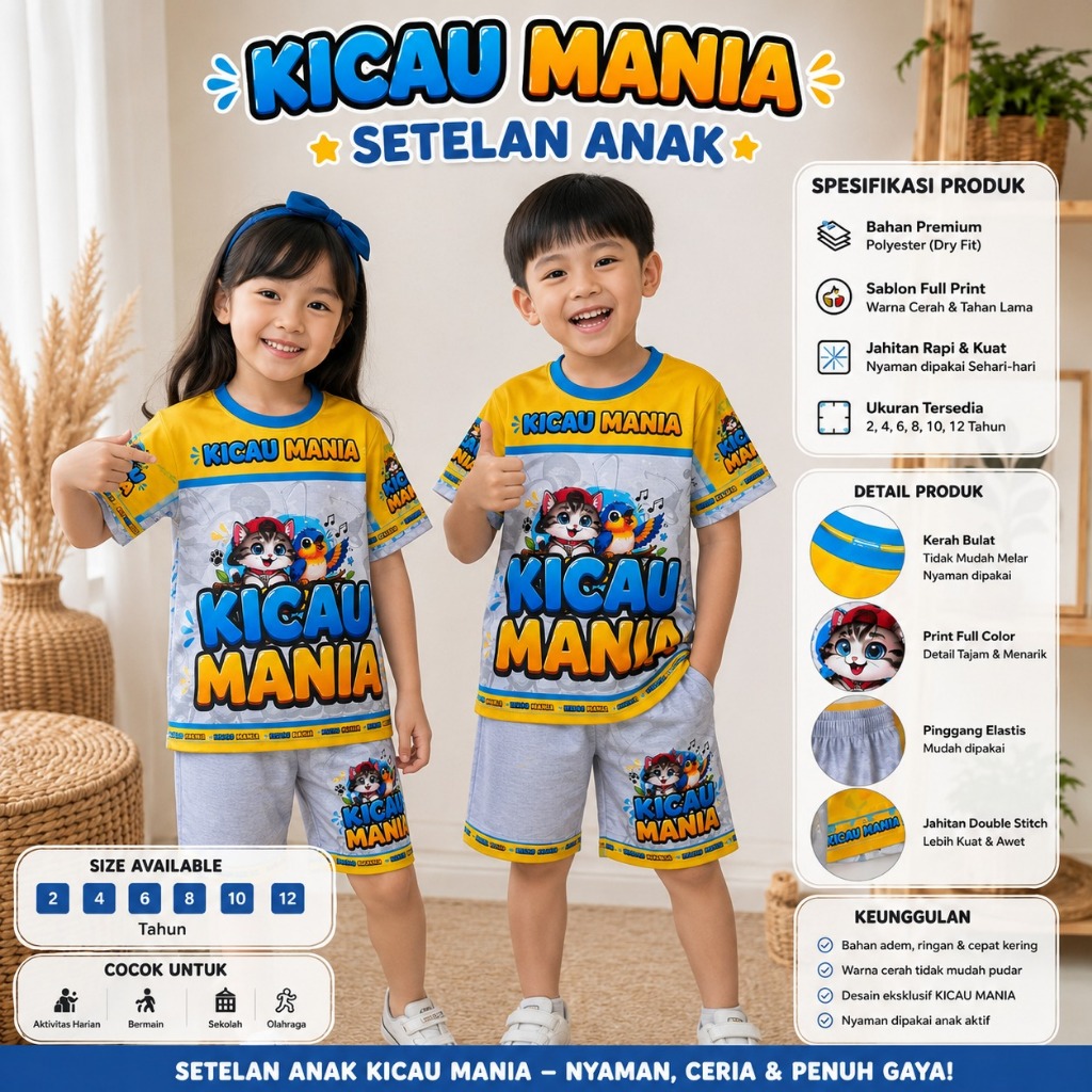 Oneset Jersey Anak Kicau Mania Dry Fit Premium Full Print Stelan Kaos Celana Anak Unisex Dry Fit