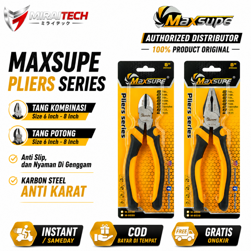 Terlarisss MAXSUPE Tang Kombinasi Dan Potong Baja Karbon Steel Kualitas Tinggi M-8034 8INCH 200MM