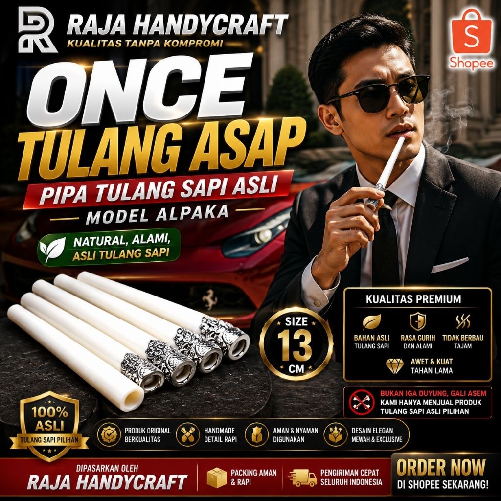 RAJA HANDYCRAFT | Once talang Asap Pipa TULANG SAPI ASLI Model Alpaka kualitas premium bukan iga duy