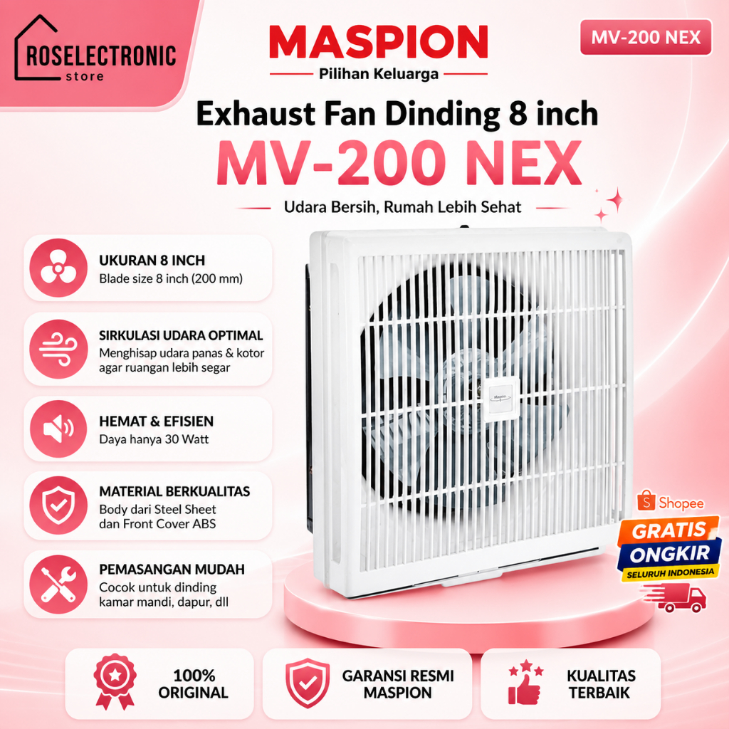MASPION EXHAUST FAN 8" MV 200 NEX/MV200NEX/EXHAUST FAN ORIGINAL MASPION/ BERGARANSI RESMI