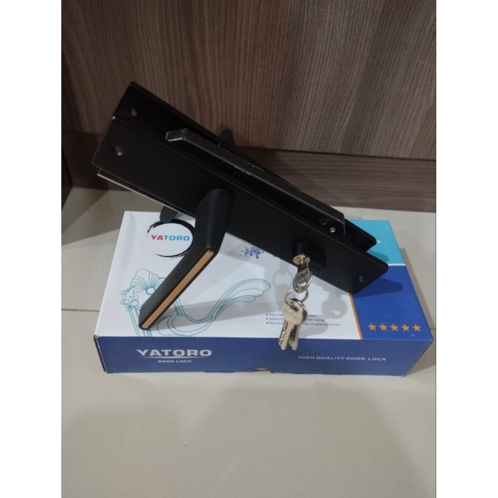 Kunci Pintu Besar Premium YATORO Black List Gold / Handle Pintu Rumah Besar Black List Gold YATORO