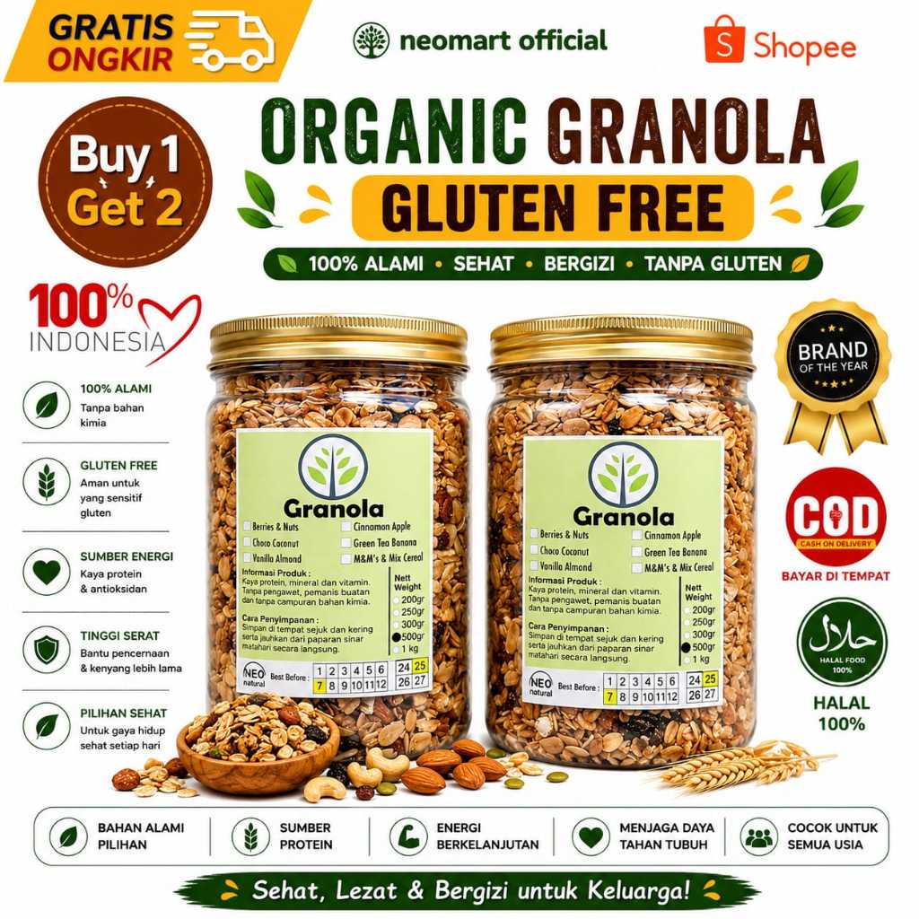 Granola Beli 1 gratis 1 Paket sarapan. Granola sehat. Granola sarapan. Granola diskon
