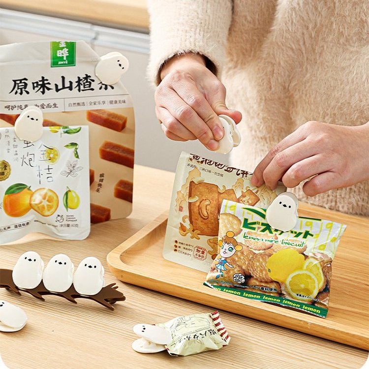 TOKKADO Owena Penjepit Burung Hantu Magnet Kulkas Bungkus Makanan Putih Cemilan Snack Sealer Lucu