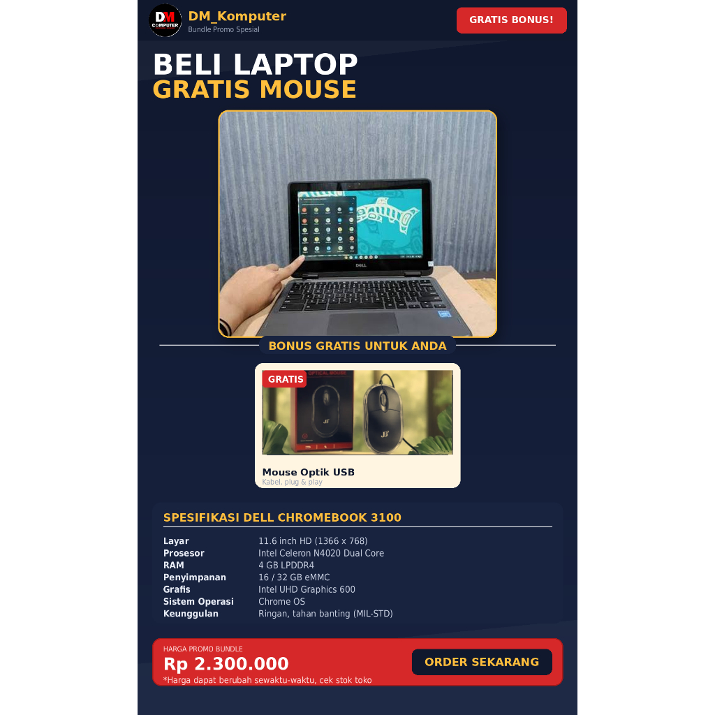 Notebook Dell Chromebook 3100 , Celeron - N4000, Black Touchscreen