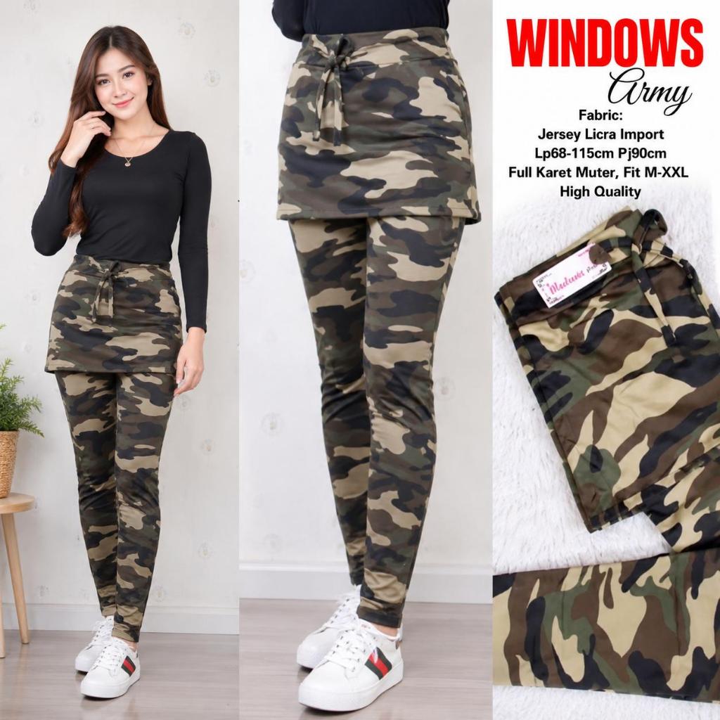 Celana Rok Senam Army - Celana Legging Rok Army - Celana Rok Legging Army - Training Loreng Wanita